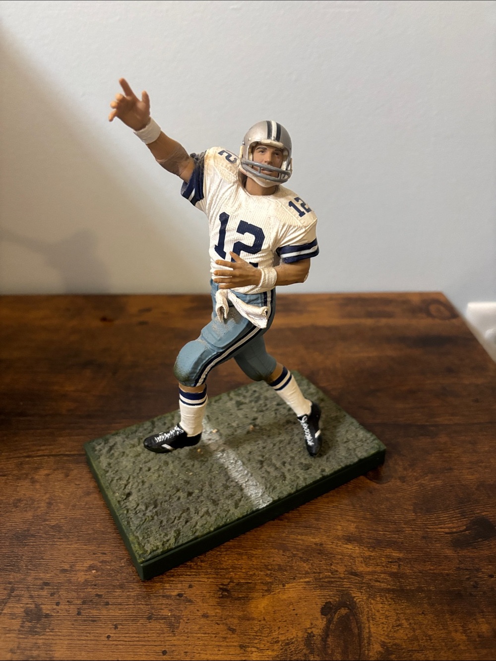 Vintage Football Quarterback Figurine - White & Blue Jersey Roger Staubach